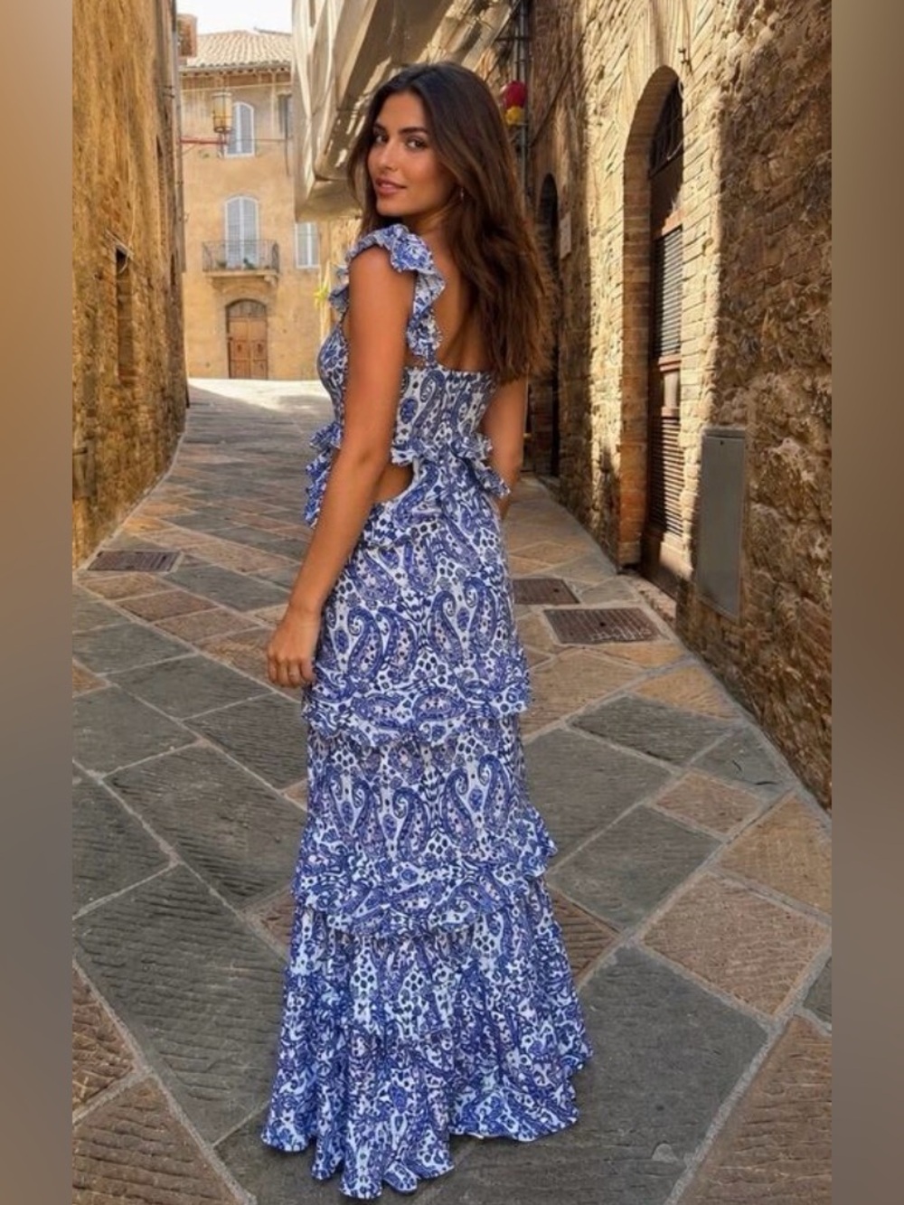 Simply Southern Blue Paisley Ruffle Maxi Dress, Size Large NWT - Picture 3 of 13